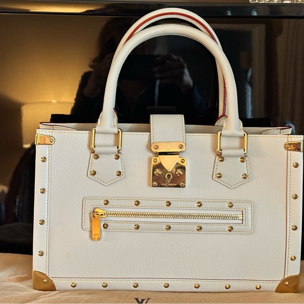 Louis Vuitton White and Gold Satchel with Structured Design